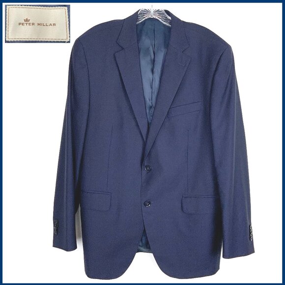 Peter Millar Men's Navy Blue Blazer Long Sleeve Classic 100% Wool Sz 42R - Picture 1 of 16